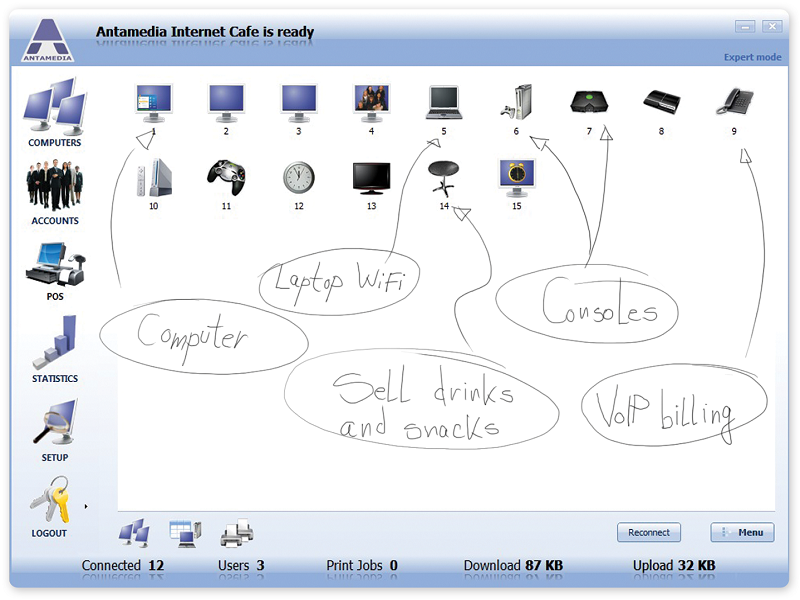 Internet Cafe software controls time and bandwidth usage of your computers.