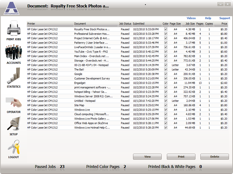 Print Manager Software screen shot